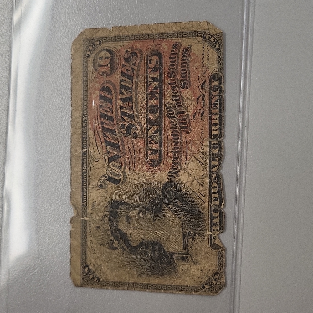 1863 Fractional Currency 10 Cents in a protective sleeve